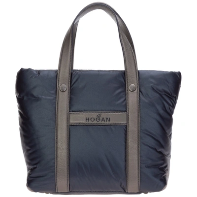 Hogan Women's Nylon Handbag Shopping Bag Purse In Blue