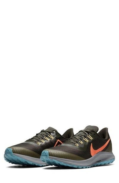 Nike Air Zoom Pegasus 36 Trail Running Shoe In Sequoia/ Orange Trance/ Olive