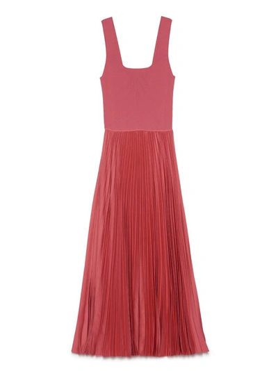 Theory Pleated Square Neck Midi Dress In Red