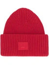 Acne Studios Pansy Face Patch Rib-knitted Wool Beanie In Ribbed Beanie Hat