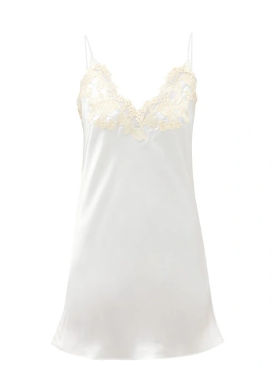 La Perla Maison Embroidered Silk-satin Nightdress In Weiss