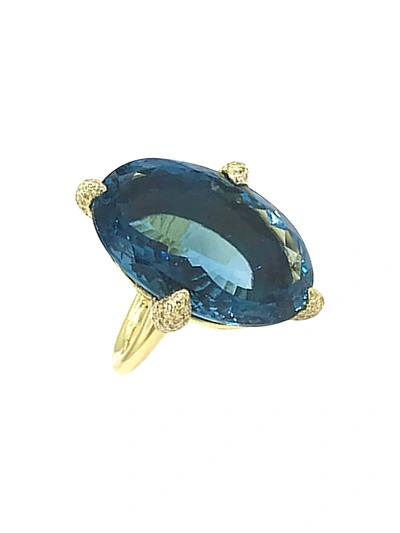 Ippolita Rock Candy 18k Yellow Gold, London Blue Topaz & Diamond Claw Ring