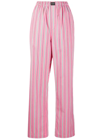 Balenciaga Vertical Stripe Pyjama-style Trousers In Pink