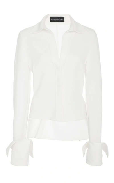 Brandon Maxwell Crepe Blouse With Wide Cuffs, Ivory In White