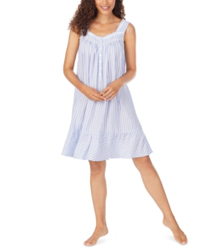 Eileen West Ruffle Trim Eyelet Lace Chemise Nightgown In Navy Stripe