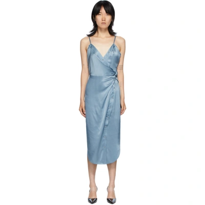 Alexander Wang T Wrap-effect Knotted Silk-charmeuse Midi Dress In Sky Blue  | ModeSens
