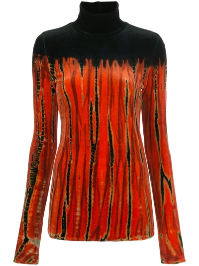 Proenza Schouler Women's Tie-dyed Velvet Turtleneck Top In Poppy/fatigue/navy/orange