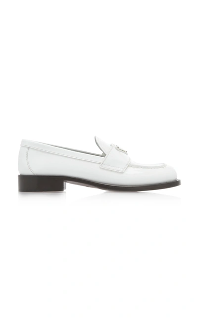 Prada Logo-detailed Patent Leather Loafers In White