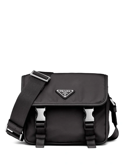 Prada Nylon And Saffiano Leather Crossbody Bag In Black