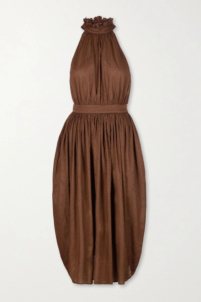 Marysia Sea Urchin Textured-cotton Midi Dress In Brown