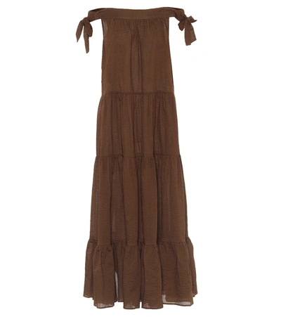 Marysia Starfish Off-the-shoulder Tiered Textured-cotton Maxi Dress In Brown