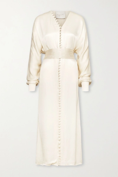 Envelope1976 + Net Sustain Cannes Belted Button-detailed Cupro-blend Satin Midi Dress In Cream