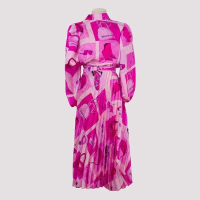 Balenciaga Pleated Accessories Printed Dress In Pink & Purple