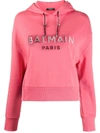 Balmain Mirrored Logo Cropped Hoodie In Pink