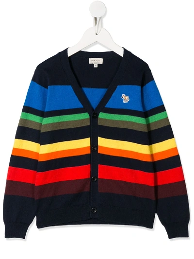 Paul Smith Junior Kids' Blue Cardigan For Boy With Stripes