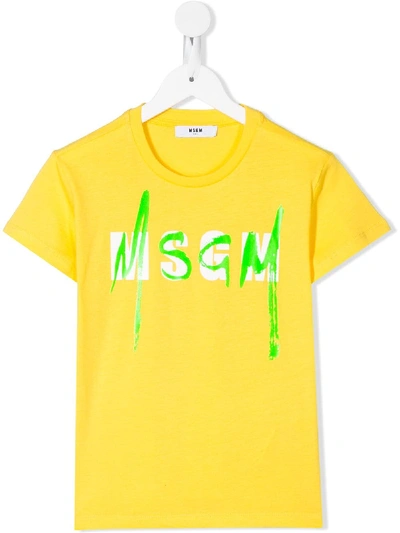 Msgm Yellow Kids T-shirt With Double Logo