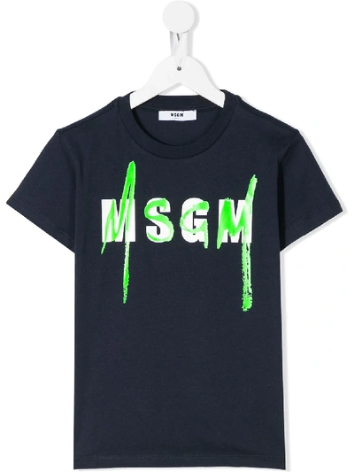 Msgm Kids' Blue T-shirt For Boy With Double Logo