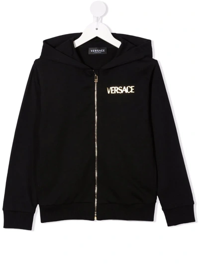 Versace Kids' Medusa-head Zip-up Hoodie In Black