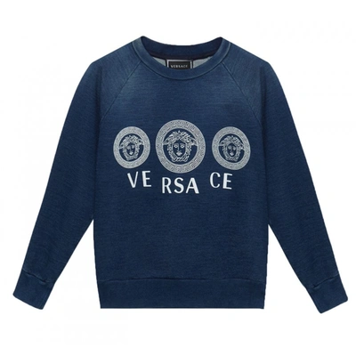 Versace Kids' Triple Medeusa Sweatshirt In Blue