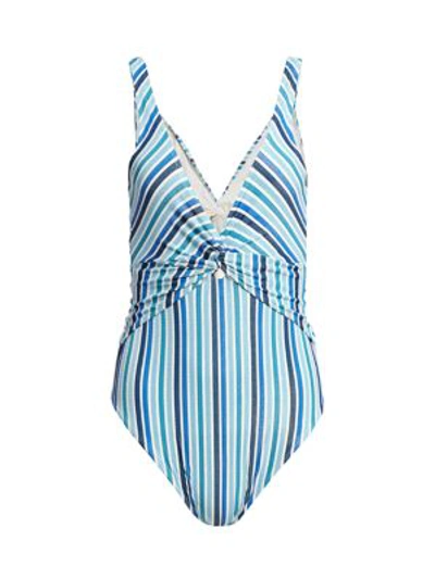 Jonathan Simkhai Metallic Striped One-piece Swimsuit In Blue Stripe