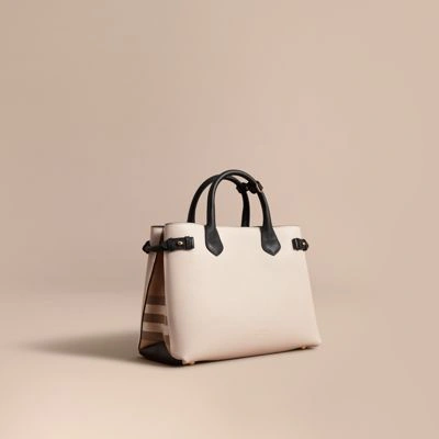 Burberry The Medium Banner In Leather And House Check In Natural/black