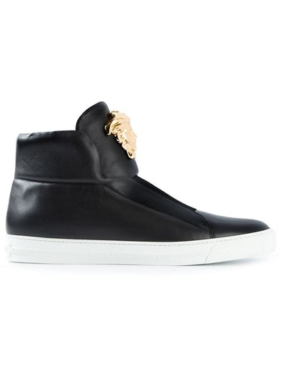 Versace First Idol Smooth Leather Slip-on Sneakers In Black
