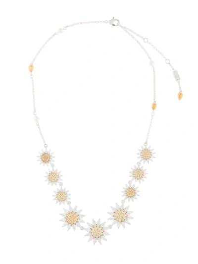 Atelier Swarovski Crystal Embellished Sunflower Necklace In Silver