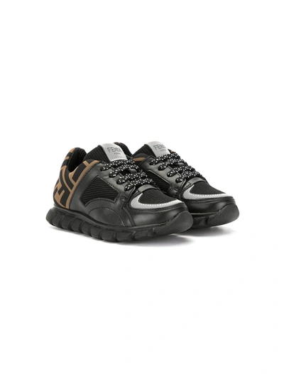 Fendi Kids' Neoprene & Leather Lace-up Sneakers In Black