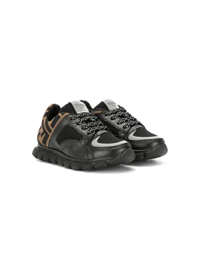 Fendi Neoprene & Leather Lace-up Sneakers In Black