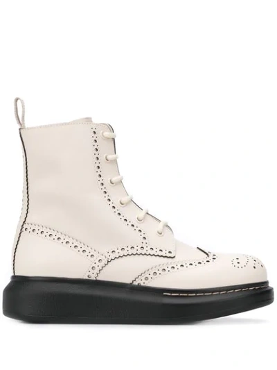 Alexander Mcqueen 40mm Hybrid Brogue Leather Lace-up Boots In White