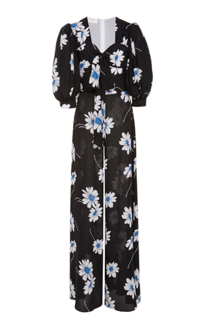 Michael Kors Scattered Daisy Silk Georgette Tie-front Jumpsuit In Blue