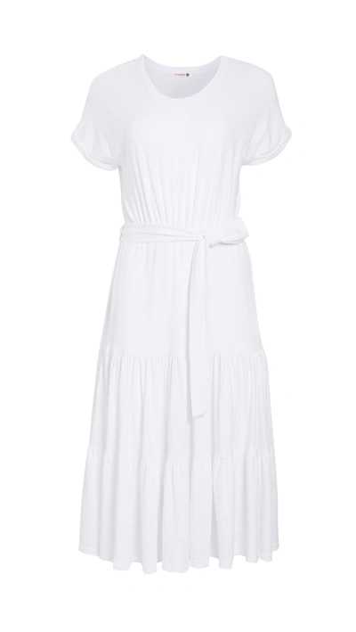 Sundry Roll Cuff Dress With Tied Waist In White