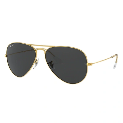 Ray Ban Aviator Classic Sunglasses Legend Gold Frame Black Lenses Polarized 62-14