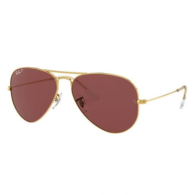 Ray Ban Aviator Classic Sunglasses Gold Frame Violet Lenses Polarized 55-14