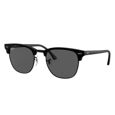 Ray Ban Clubmaster Marble Sunglasses Wrinkled Black Frame Grey Lenses 49-21