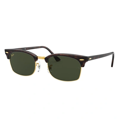 Ray Ban Clubmaster Square Legend Gold Sunglasses Mock Tortoise Frame Green Lenses 52-21