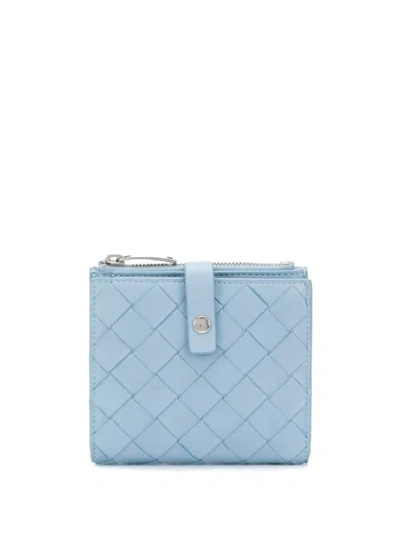 Bottega Veneta Intrecciato Woven Bi-fold Wallet In Blue In Light Blue