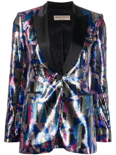 Emilio Pucci Patterned Sequinned Blazer In Multicolour