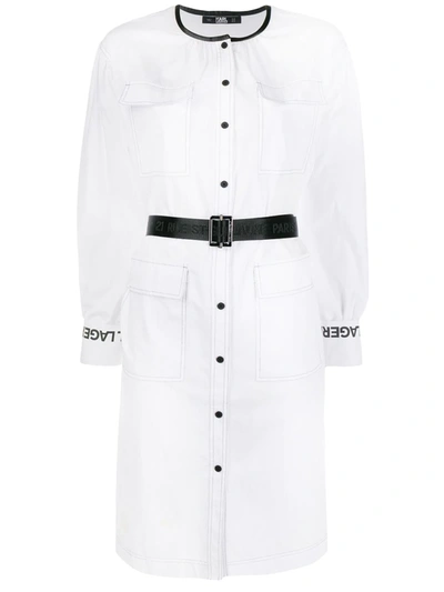 Karl Lagerfeld Logo-sleeve Shirt Dress In White