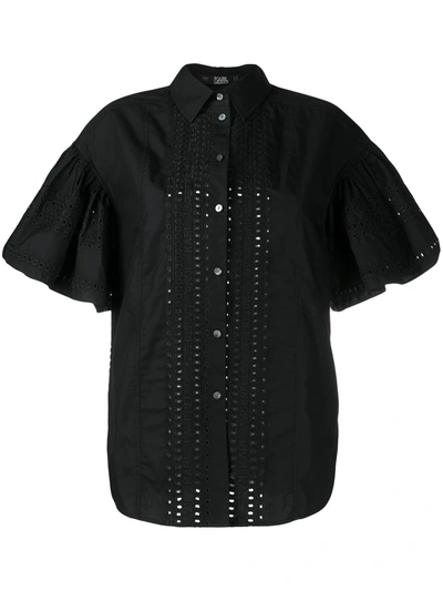 Karl Lagerfeld Embroidered Poplin Shirt In Black