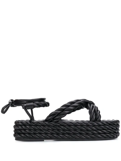 Valentino Garavani Rope Wedge Sandals In Black