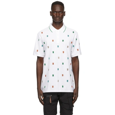 Burberry Star And Monogram Embroidered Polo Shirt In White