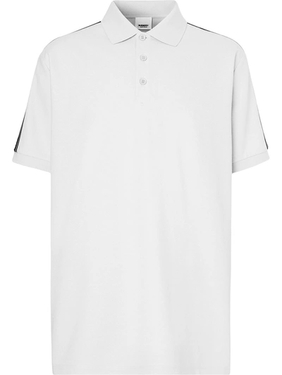 Burberry Logo Tape Cotton Pique Polo Shirt In White