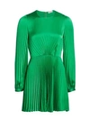 A.l.c Tavi Long-sleeve Pleated Mini Dress In Prickly Pear