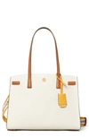 Tory Burch Walker Color-block Satchel, Webbing Strap In New Ivory/gold