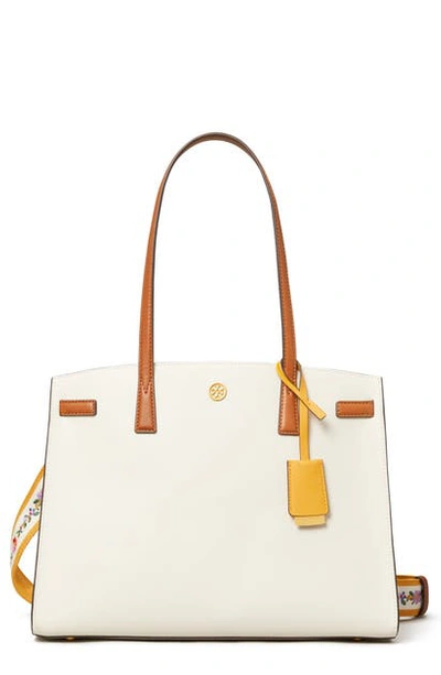 Tory Burch Walker Color-block Satchel, Webbing Strap In New Ivory/ Classic Cuoio