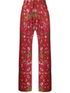 Martinerose Floral Dragon Print Pants Red Bird