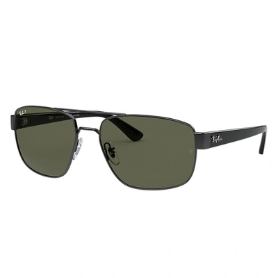 Ray Ban Rb3663 Sunglasses Grey Frame Green Lenses Polarized 60-17 In Gunmetal