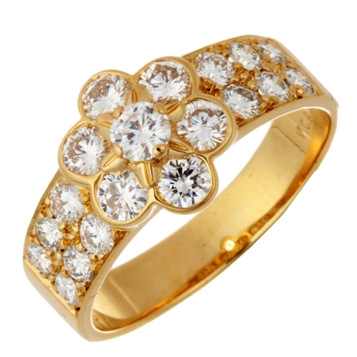 Pre-owned Van Cleef & Arpels Fleurette Diamonds 18k Yellow Gold Ring Size 50.5