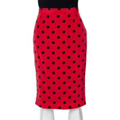 Pre-owned Dolce & Gabbana Red Polka Dot Silk Pencil Skirt S